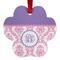 Pink, White & Purple Damask Metal Paw Ornament - Front