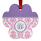 Pink, White & Purple Damask Metal Paw Ornament - Double Sided w/ Monogram