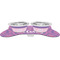 Pink, White & Purple Damask Metal Pet Bowls - On Dog Bone Shaped Mat