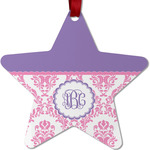 Pink, White & Purple Damask Metal Star Ornament - Double Sided w/ Monogram