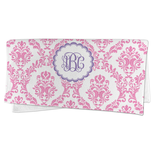 Pink, White & Purple Damask Microfiber Dish Rag - FOLDED (half)