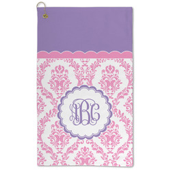 Pink, White & Purple Damask Microfiber Golf Towel - Large (Personalized)