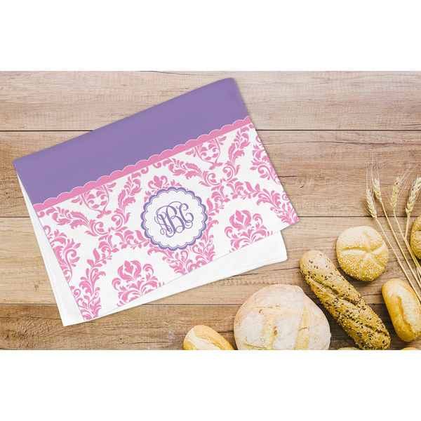 Pink, White & Purple Damask Microfiber Kitchen Towel - LIFESTYLE