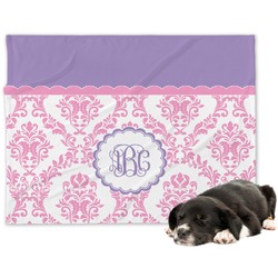 Pink, White & Purple Damask Dog Blanket - Large (Personalized)