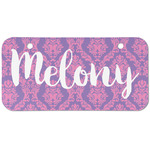 Pink, White & Purple Damask Mini/Bicycle License Plate (2 Holes) (Personalized)