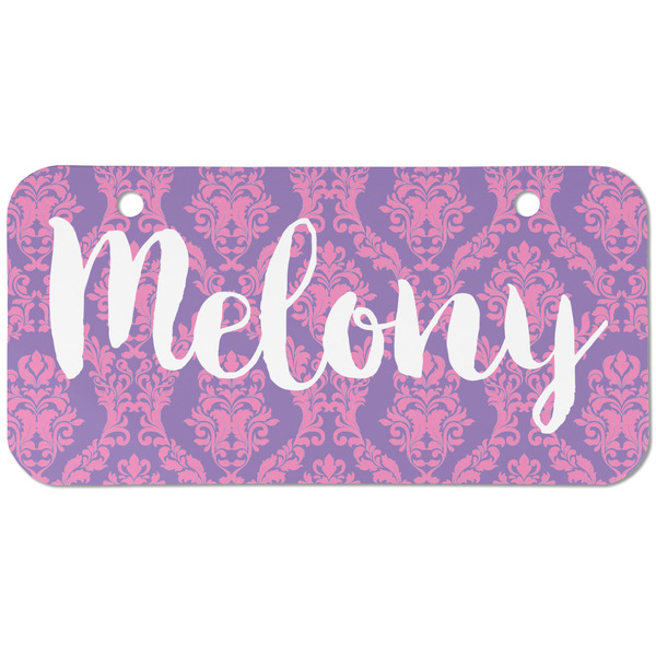 Custom Pink, White & Purple Damask Mini/Bicycle License Plate (2 Holes) (Personalized)