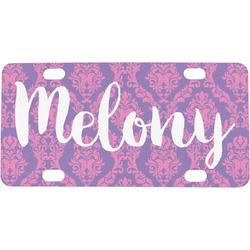 Pink, White & Purple Damask Mini/Bicycle License Plate (Personalized)