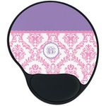 Pink, White & Purple Damask Mouse Pad with Wrist Support