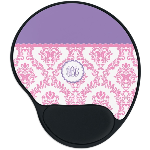 Custom Pink, White & Purple Damask Mouse Pad with Wrist Support