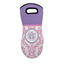 Pink, White & Purple Damask Neoprene Oven Mitt w/ Monograms