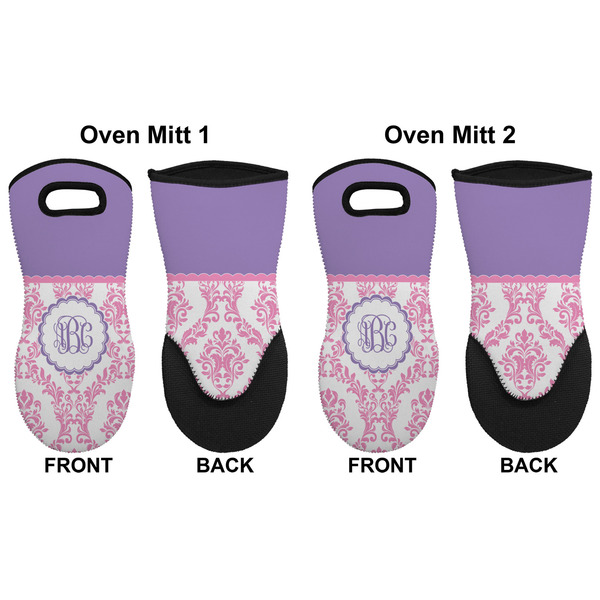 Pink, White & Purple Damask Neoprene Oven Mitt - Set of 2 - Approval