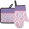 Pink, White & Purple Damask Right Oven Mitt & Pot Holder Set w/ Monogram
