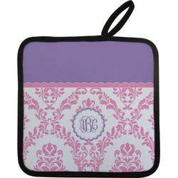 Pink, White & Purple Damask Pot Holder w/ Monogram