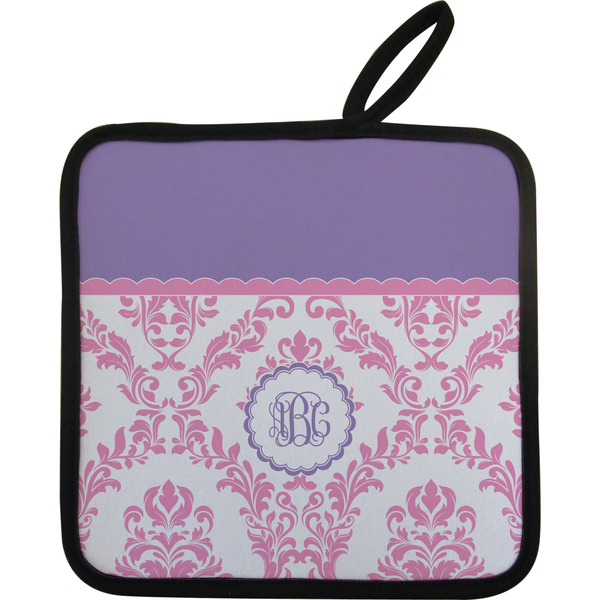 Pink, White & Purple Damask Neoprene Pot Holder