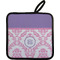 Pink, White & Purple Damask Pot Holder - Single w/ Monogram