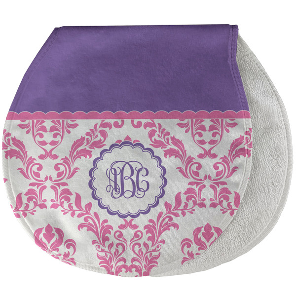 Pink, White & Purple Damask New Baby Burp Folded