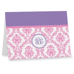 Pink, White & Purple Damask Note cards (Personalized)