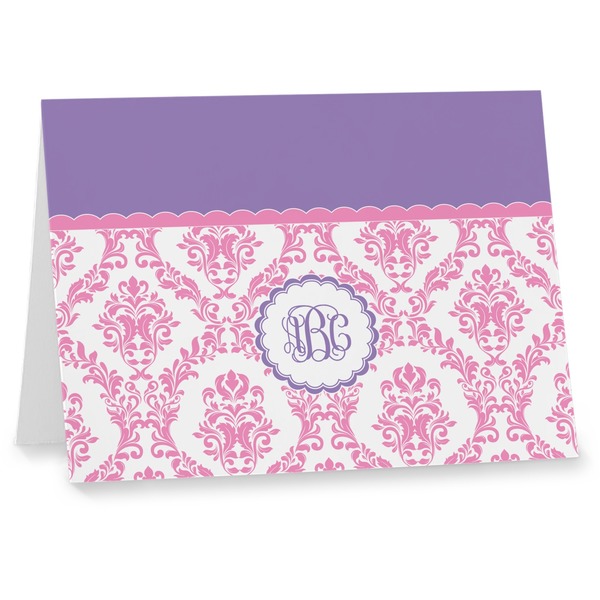Custom Pink, White & Purple Damask Note cards (Personalized)