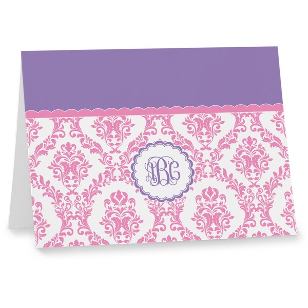 Custom Pink, White & Purple Damask Note cards (Personalized)