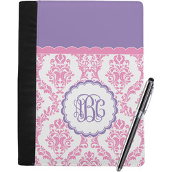 Pink, White & Purple Damask Notebook Padfolio - Large w/ Monogram