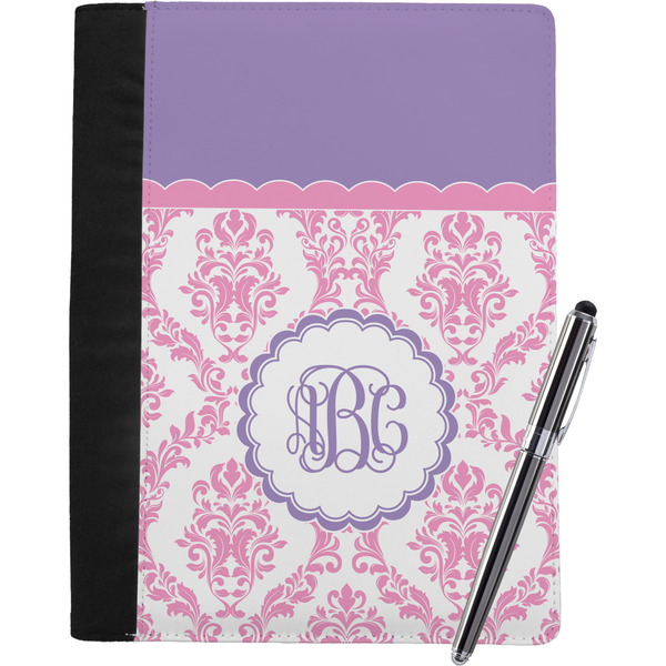 Custom Pink, White & Purple Damask Notebook Padfolio - Large w/ Monogram