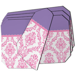 Pink, White & Purple Damask Dining Table Mat - Octagon - Set of 4 (Double-SIded) w/ Monogram