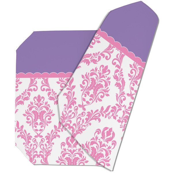 Custom Pink, White & Purple Damask Dining Table Mat - Octagon (Double-Sided) w/ Monogram