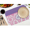 Pink, White & Purple Damask Octagon Placemat - Single front (LIFESTYLE) Flatlay