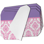 Pink, White & Purple Damask Dining Table Mat - Octagon - Set of 4 (Single-Sided) w/ Monogram