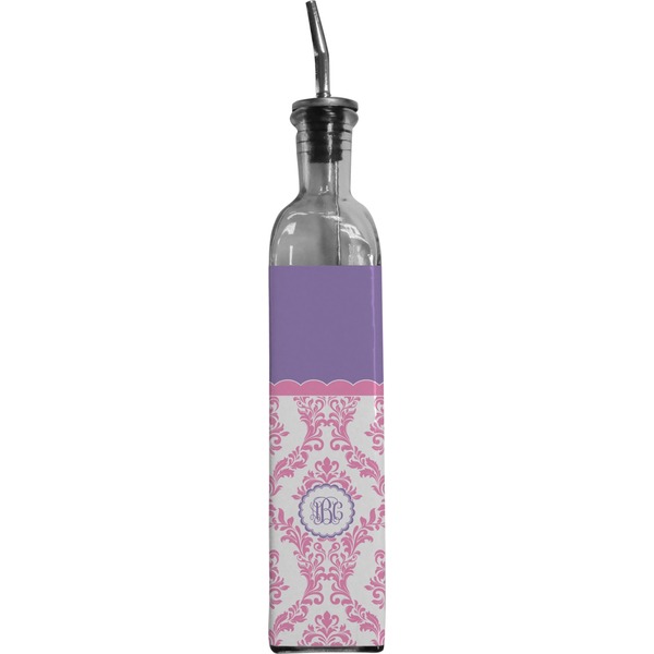 Custom Pink, White & Purple Damask Oil Dispenser Bottle (Personalized)