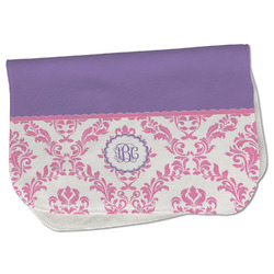 Pink, White & Purple Damask Burp Cloth - Fleece w/ Monogram