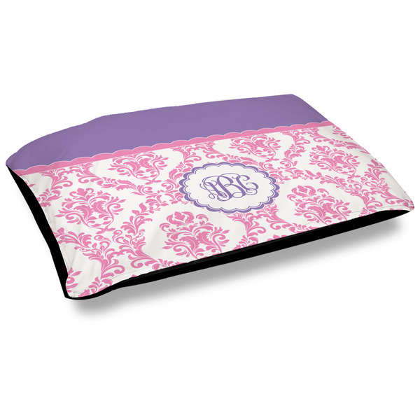 Custom Pink, White & Purple Damask Dog Bed w/ Monogram
