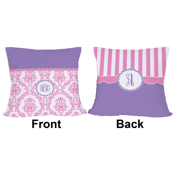 Pink, White & Purple Damask Outdoor Pillow - 16x16