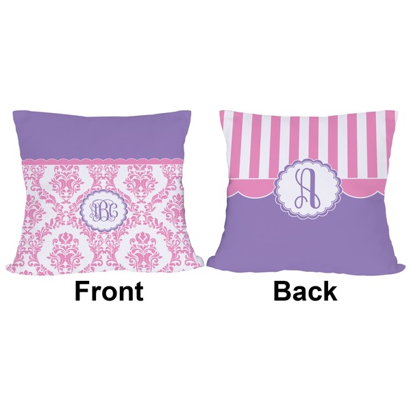 Pink, White & Purple Damask Outdoor Pillow - 18x18