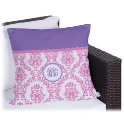 Pink, White & Purple Damask Outdoor Pillow (Personalized)