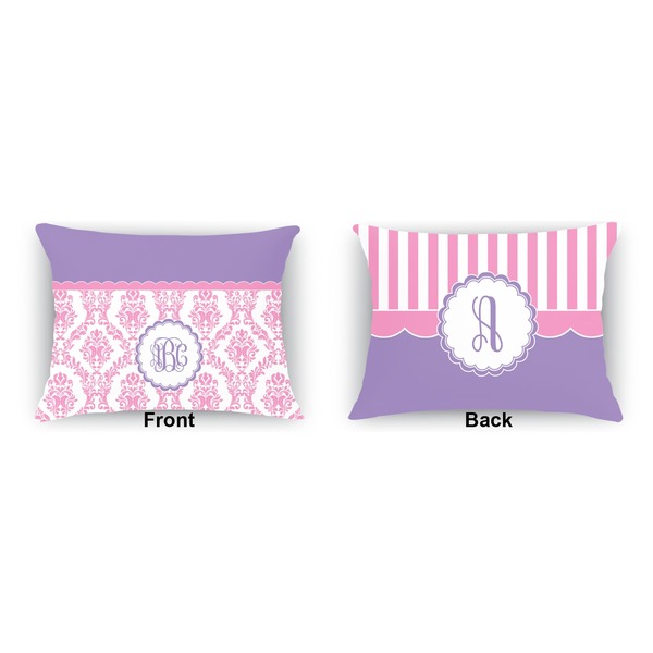 Pink, White & Purple Damask  Outdoor Rectangular Throw Pillow (Front and Back)