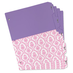 Pink, White & Purple Damask Binder Tab Divider Set (Personalized)