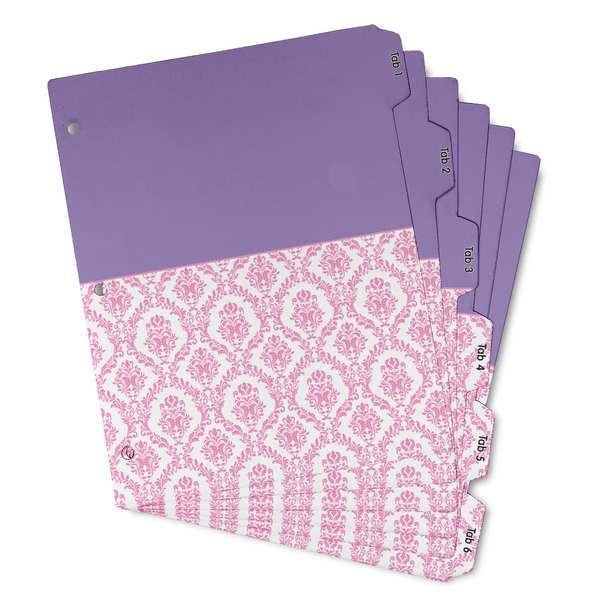 Custom Pink, White & Purple Damask Binder Tab Divider - Set of 6 (Personalized)