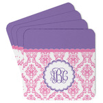 Pink, White & Purple Damask Paper Coasters w/ Monograms