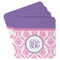 Pink, White & Purple Damask Paper Coasters - Front/Main