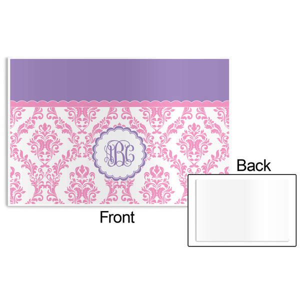 Pink, White & Purple Damask Disposable Paper Placemat - Front & Back
