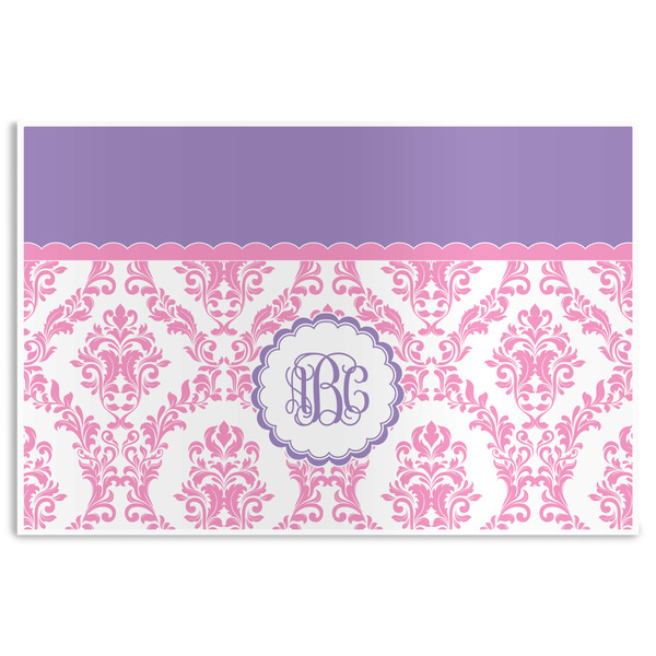 Custom Pink, White & Purple Damask Disposable Paper Placemats (Personalized)