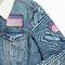 Pink, White & Purple Damask Patches Lifestyle Jean Jacket Detail