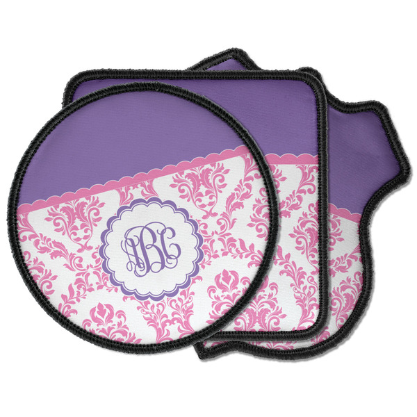 Custom Pink, White & Purple Damask Iron on Patches (Personalized)