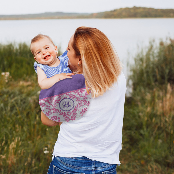 Pink, White & Purple Damask Peanut Shaped Burp - Lifestyle