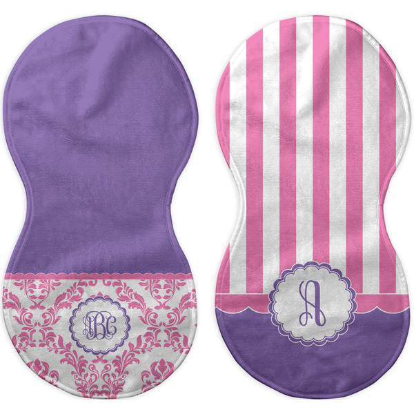 Pink, White & Purple Damask Peanut Shaped Burps - Approval
