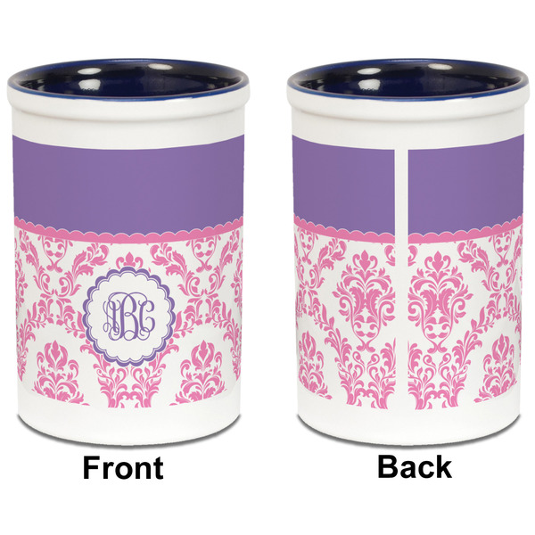 Pink, White & Purple Damask Pencil Holder - Blue - approval