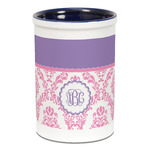 Pink, White & Purple Damask Ceramic Pencil Holders - Blue