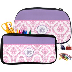 Pink, White & Purple Damask Neoprene Pencil Case (Personalized)