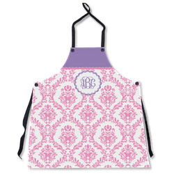 Pink, White & Purple Damask Apron Without Pockets w/ Monogram